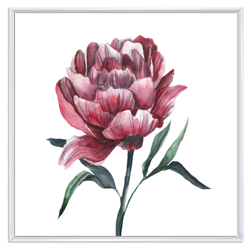 Fleur de pivoine rouge rétro, H 16 po x l 16 po x P 1 po, Toile encadrée flottée blanche