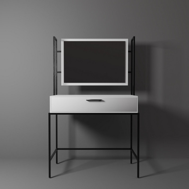 Aliona Dressing Table with Mirror, White/Black