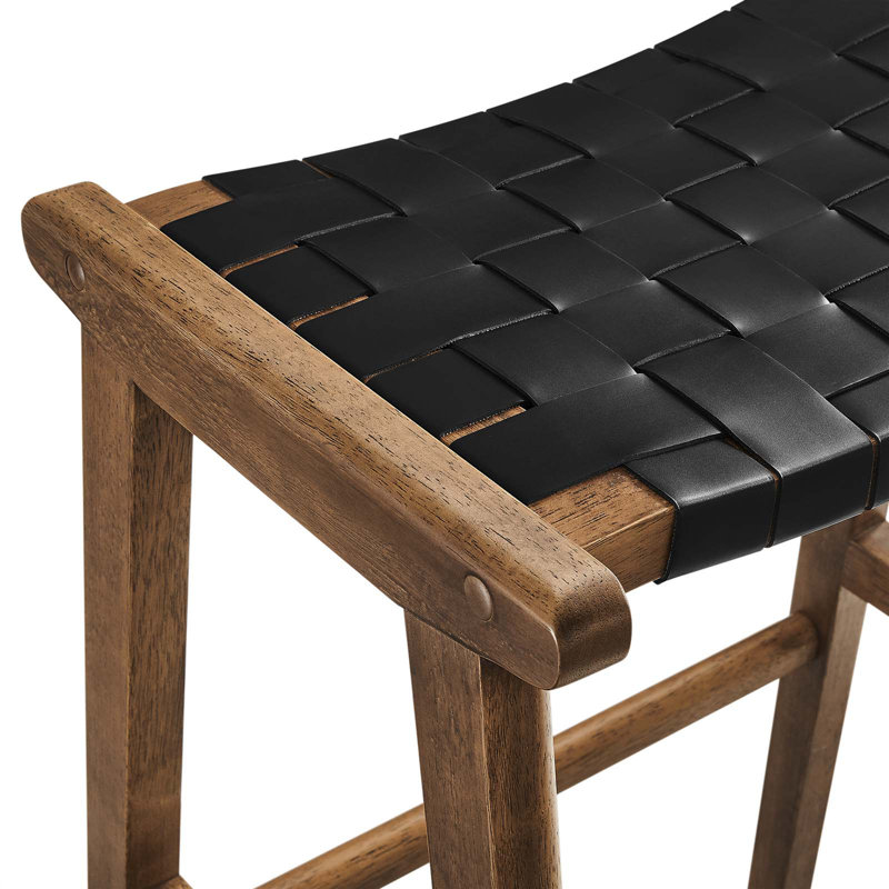 Modway Saoirse Counter/Bar Stools, Counter Stool (26” Seat Height), Light Black Leather/Walnut Frame