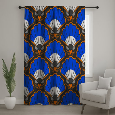 Rideaux à motif de ventilateur bleu, orange et voilage - 1 panneau