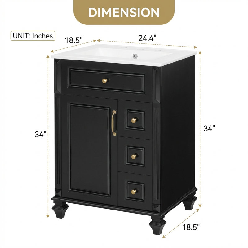 Meuble-lavabo compact autoportant avec lavabo en céramique et beaucoup de rangement, avec tiroir rabattable et tablettes réglables pour une organisation moderne de la salle de bain