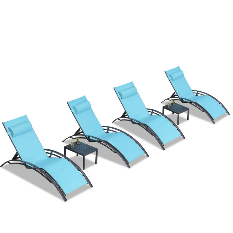 Outdoor Rust-Resistant Metal Chaise Lounge with Table