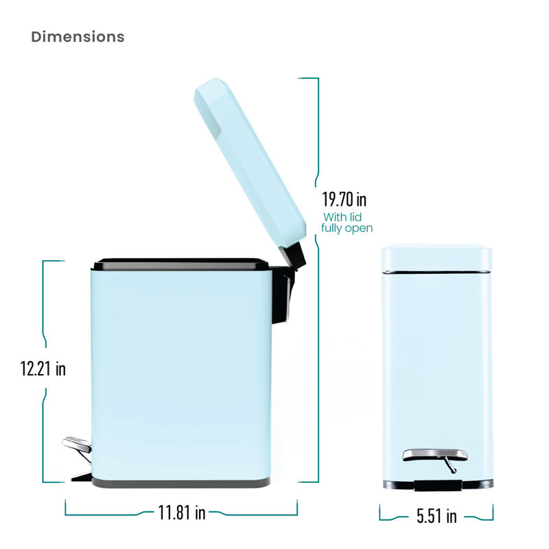 Ensemble de 3 poubelles minces en acier inoxydable 1,3 gallon avec pédale et couvercle à fermeture lente Home Zone Living