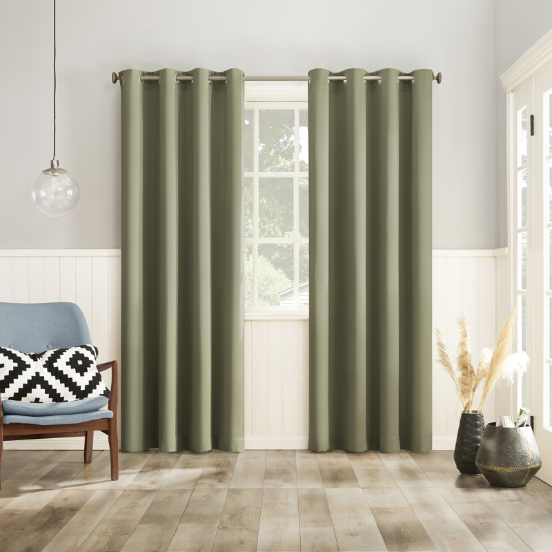 Gheorghi Magnetic Closure Room Darkening Grommet Curtain Panel Pair, 54" W x 63" L, Sage Green