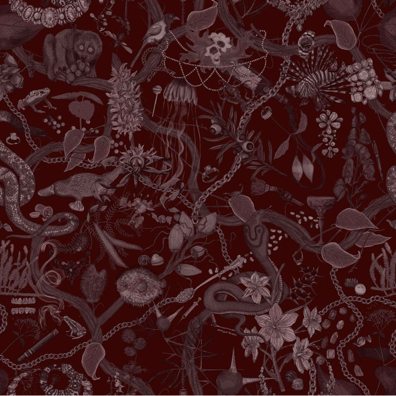 Glamour Life Wallpaper, Red/Burgundy/Maroon