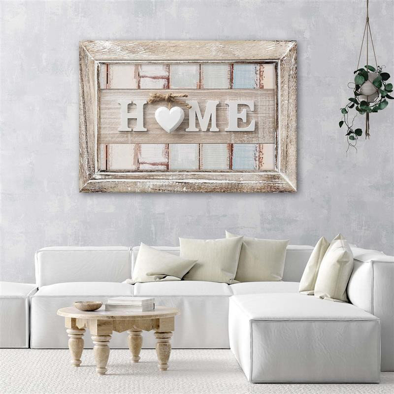 Leinwandbild Home Inschrift mit Herz im Vintage-Stil Rahmen