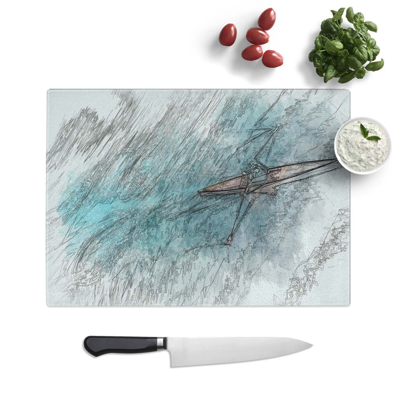 Tempered Glass Single Scull Rowing Boat Chopping Board, 39 cm W x 28.5 cm L