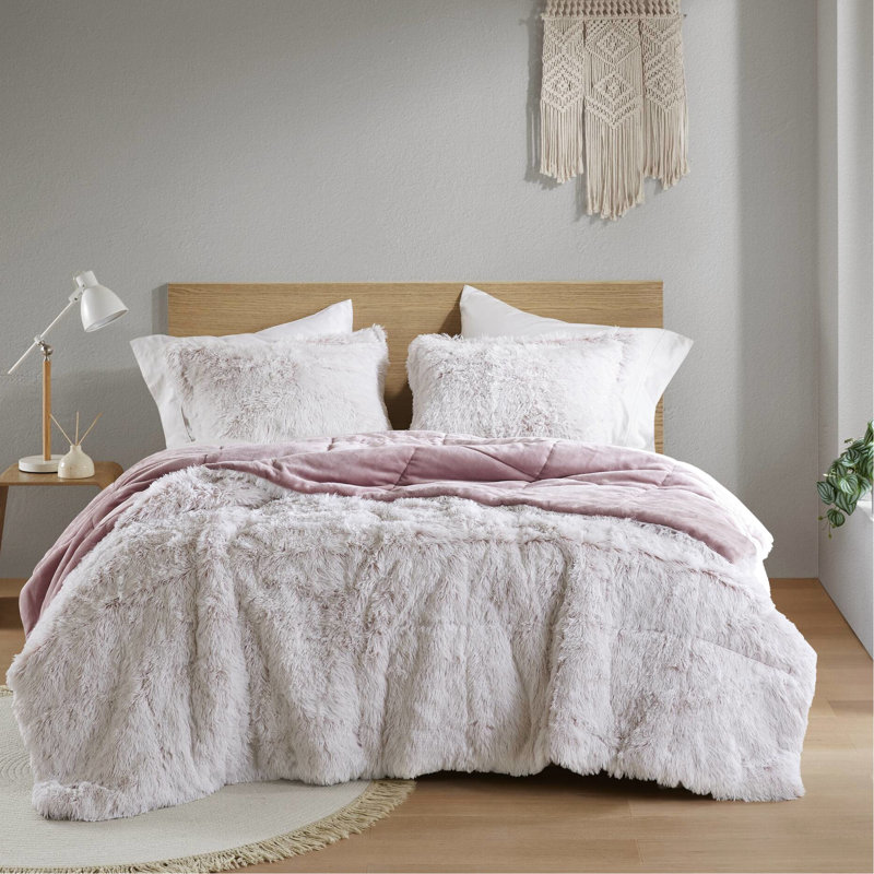 Édredon en fausse fourrure à poil long simple / simple TG / rose, Twin XL Comforter + 1 Pillowcase