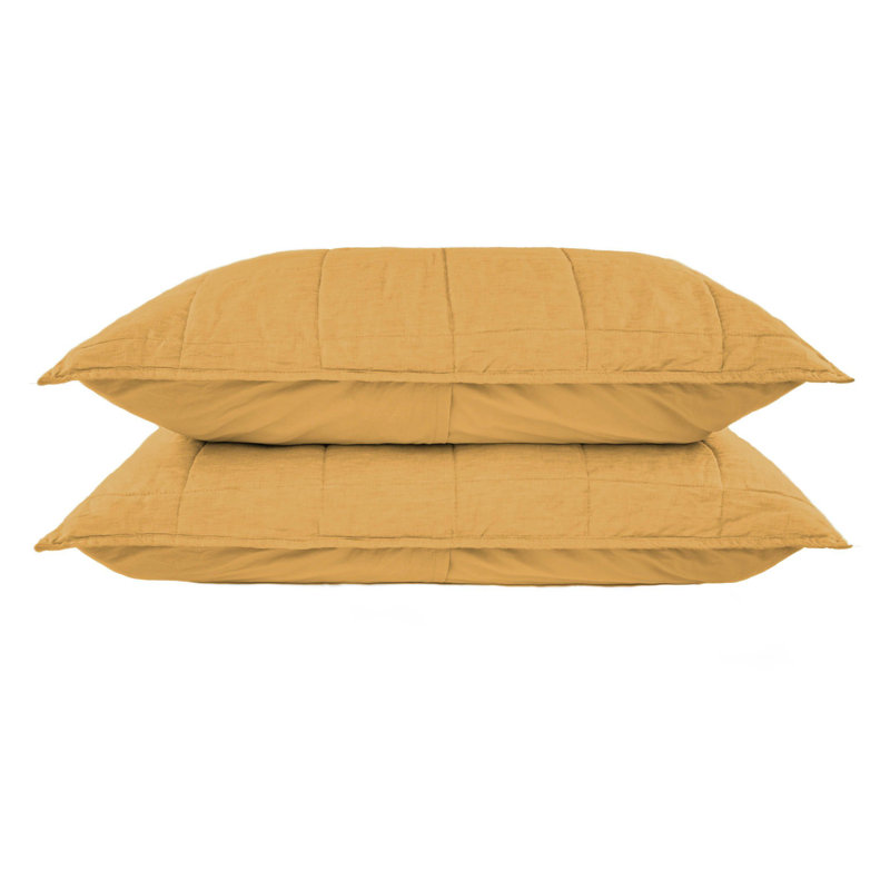 French Linen Box Stitch Quilted Sham Set, Queen, Honey