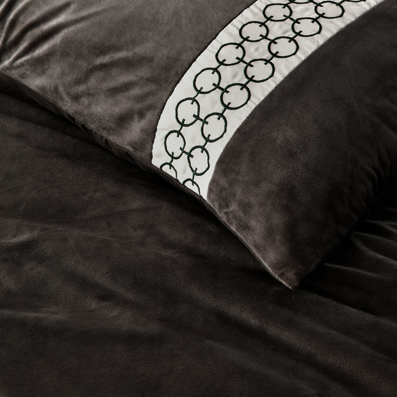 Wonderful Velvet Patchwork Quilt Set 3 Piece Lightweight Comforter, King Quilt + 2 King Shams, Dark Chocolate