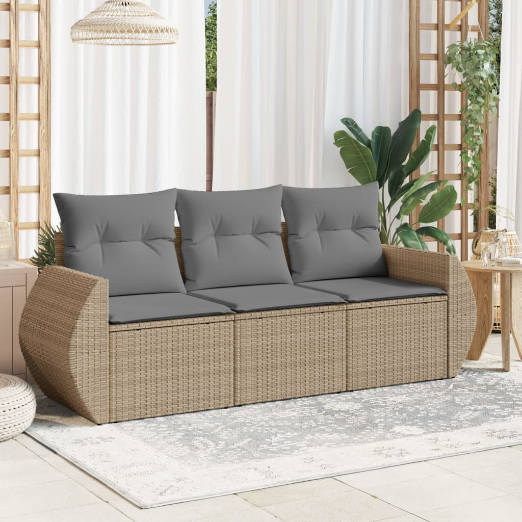 Vidaxl 3-Tlg. Garten-Sofagarnitur Mit Kissen Poly Rattan