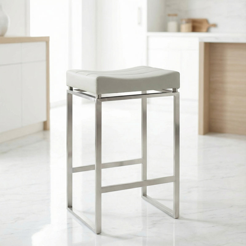Avel Upholstered Counter Stool with Metal Frame, Gray