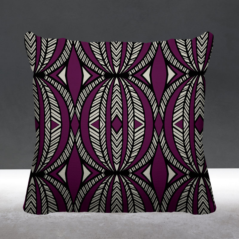 Coussin décoratif intérieur / extérieur Kiva Abstract Tribal, L 17 po x H 17 po, Mauve