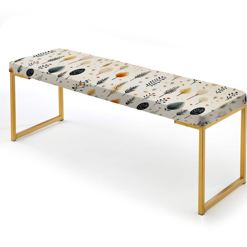 Boho Minimalism Beige Ferns Pattern II - Floral Upholstered Gold Bench