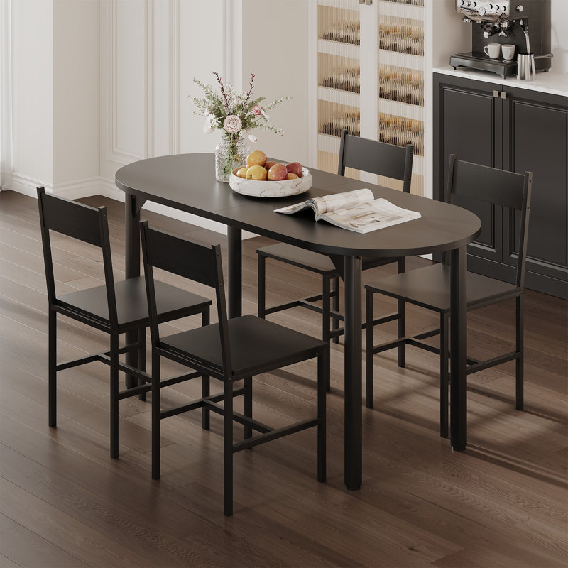 Ensemble de table de salle à manger ovale 5 pièces Modern, 9.25" H x 31.1" W x 39" D, Matte Black / Black