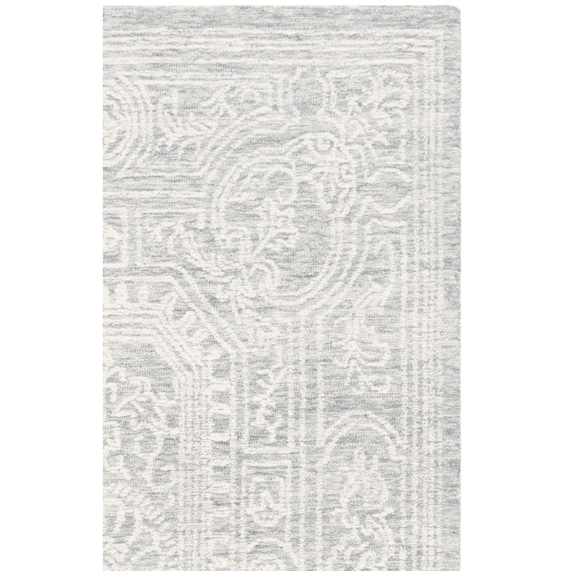 Tapis oriental ivoire / gris en laine touffeté à la main Plarent, Carré 6 pi