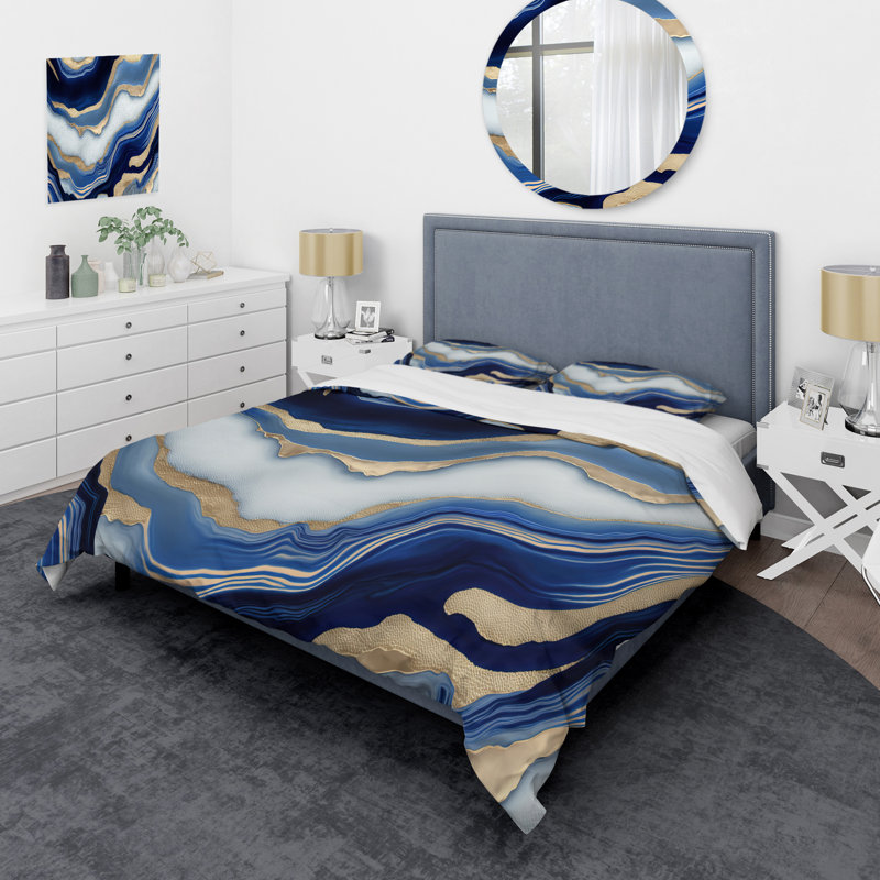 Vibrant Blue and Gold Flow Art III - Ensemble de housse de couette transitionnel - Microfibre de polyester