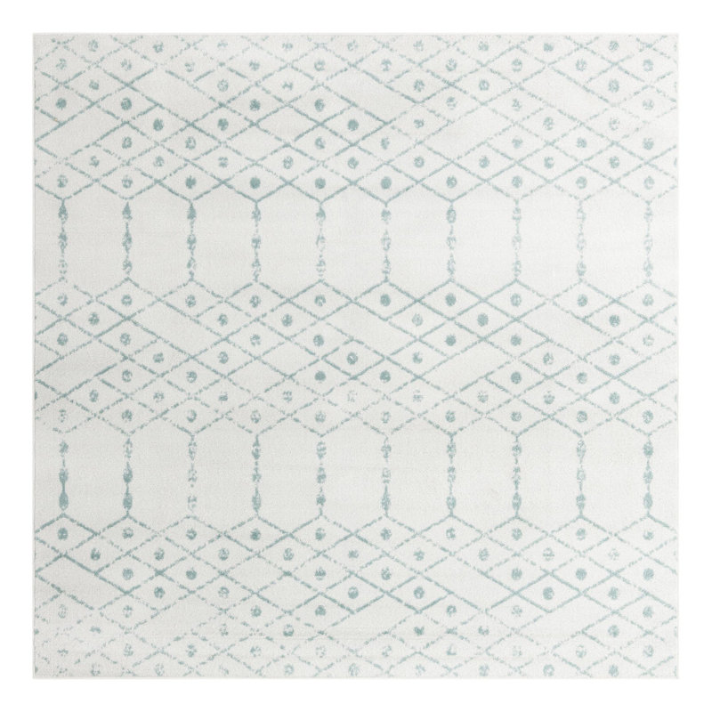 Tapis ivoire à motif géométrique ivoire d'Igon, Carré 7 pi 10 po