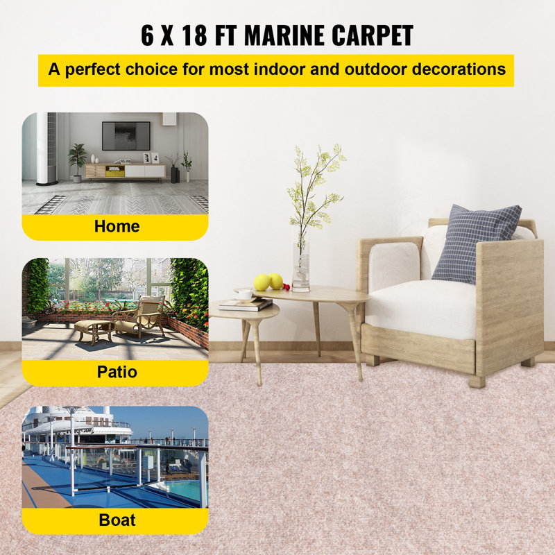 Tapis de bateau, tapis marin de 6 pi x 18 pi pour bateau, tapis brun clair imperméable avec envers marin Tapis de bateau antidérapant de qualité marine, facile à nettoyer