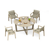 4 Seats 5 Pcs Grade-A Weathered Teak Wood Dining Set: 60" Sema Round Table And 4 Sema Arm Chairs #11Se3504
