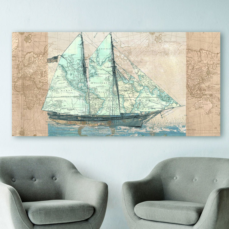 Sailing To The Seas by Joannoo - Wrapped Canvas Print, 35cm H x 70cm W x 4cm D