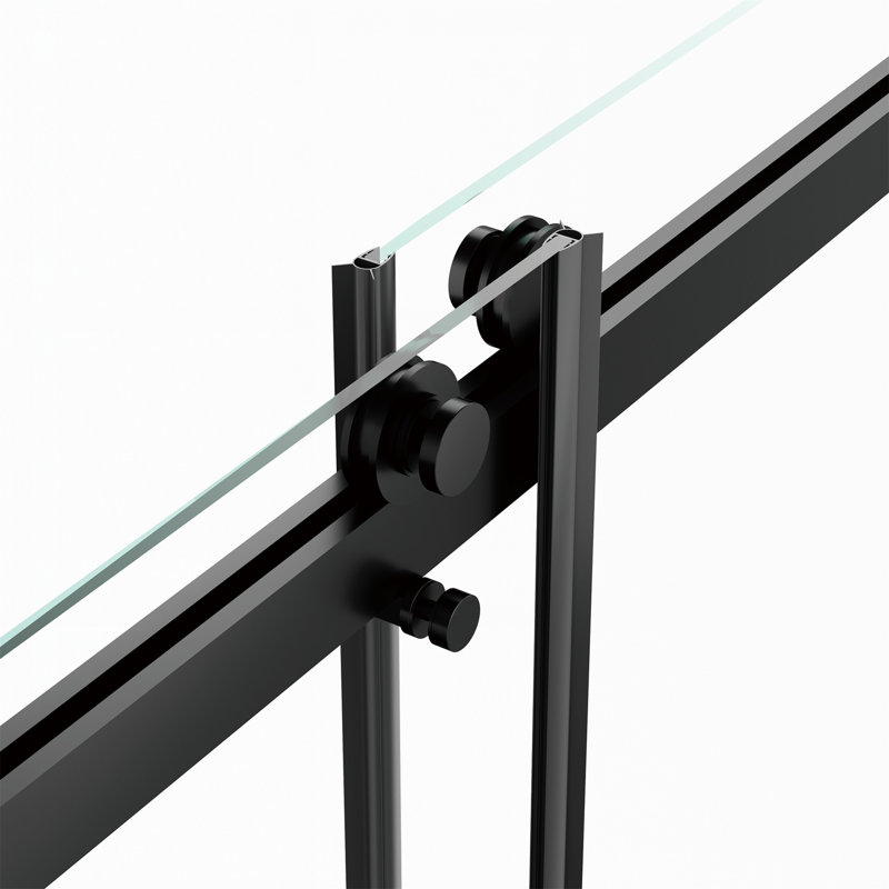 Porte de douche coulissante double sans cadre de 56 à 60 po x H 70 po, verre trempé clair de 5/16 po (8 mm) de large épaisseur avec couche de finition facile à nettoyer et fini nickel avec tampon