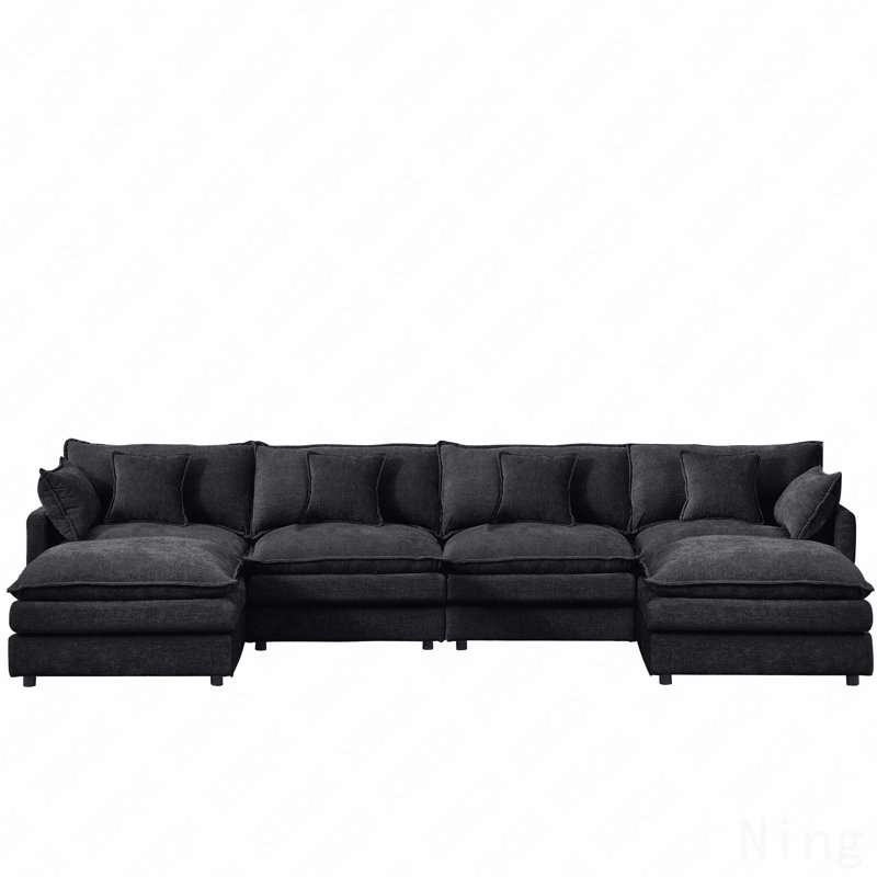 Modular Sectional Sofa, 130.7 Inch U Shaped Couch Set For Living Room, 4-Seater Comfy Cloud Couches With Movable Ottoman, Diy Combination, Chenille