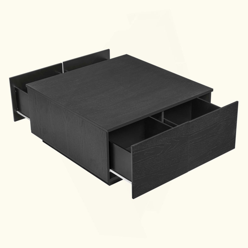 Square Coffee Table With 4 Drawers, Black