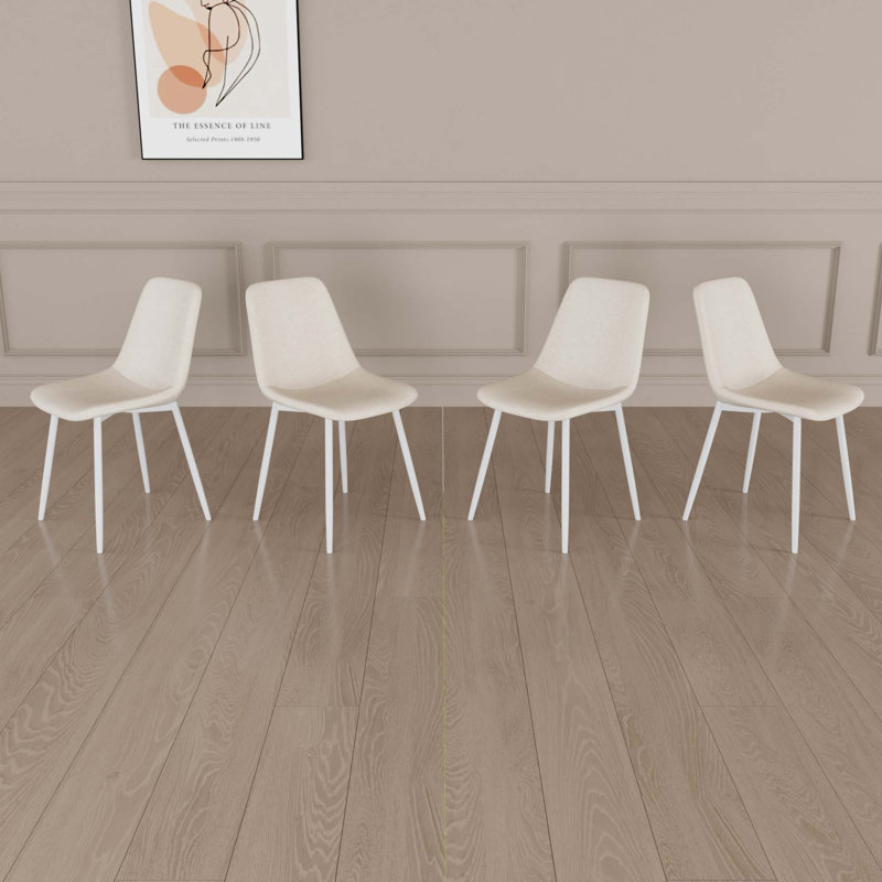 Ensemble de 4 chaises de salle à manger, Blanc, Beige