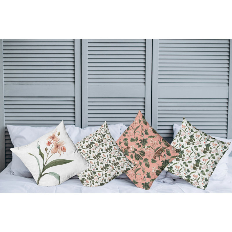 Ensemble de housse de coussin carré 4 pièces Continues Nature Flowers Herbs and Plants, 20 po X 20 po
