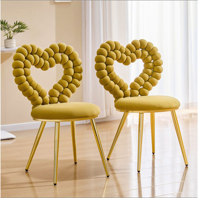 Ensemble de 2 chaises d'appoint capitonnées en velours moelleux avec structure en métal doré brillant, sièges mignons et modernes pour la décoration intérieure