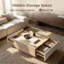 Table basse moderne en faux travertin avec 2 tiroirs