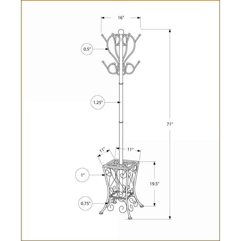 Coat Racks Hall Tree with 8 Hooks &amp; Umbrella Holder, 71"H Transitional | Black | Metal