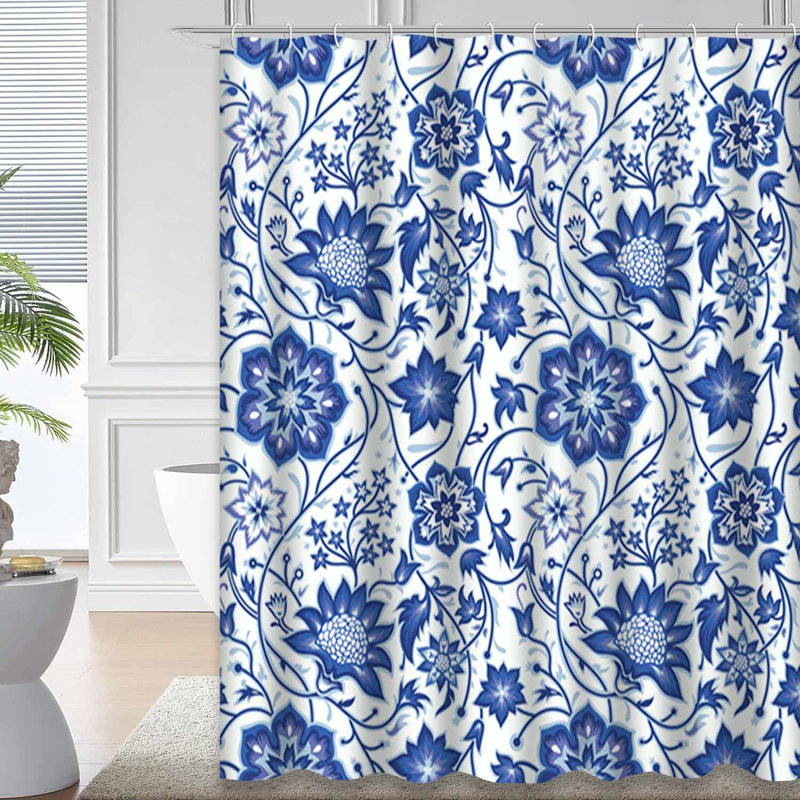 Rideau de douche sans couture à motif floral rétro avec 12 crochets, 72" L x 78" W