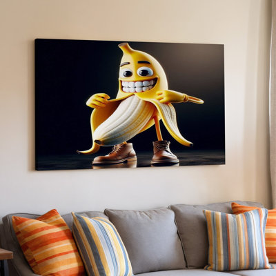 Funny Banana Character With Boots Peel Open For Kids Room Decor Canvas Wall Art Print For Living Room, Bedroom, Office, Hallway, Entryway, Gallery Wall And Modern Home Decor