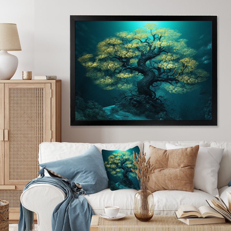 «Ruud Glowing Bonsai Tree I», reproduction sur toile, Cadre photo noir, H 12 po x l 20 po x P 1 po