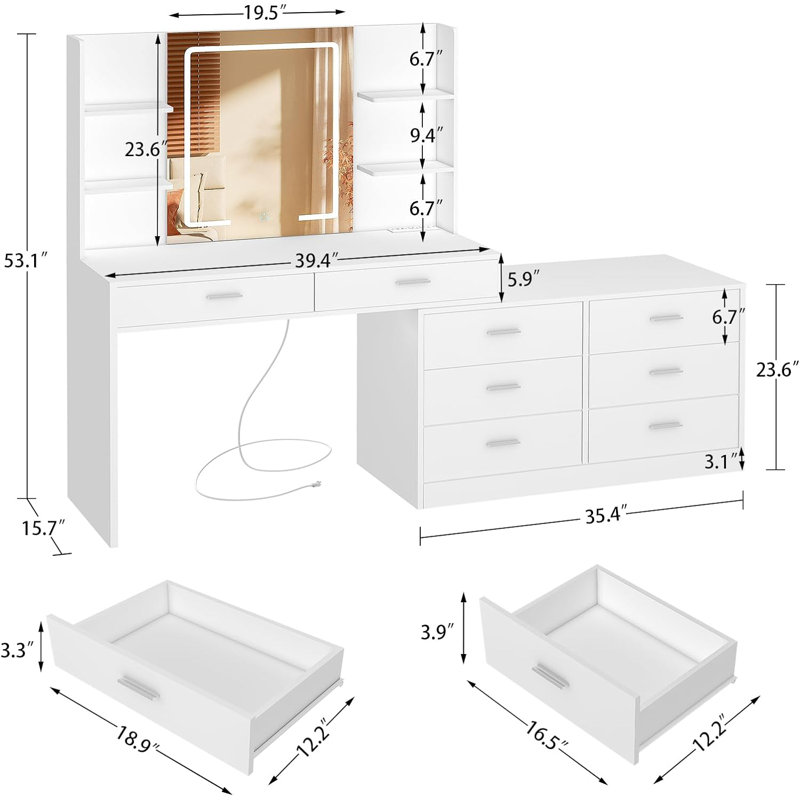 Large Makeup Vanity with LED Light for Valentine's Day gift