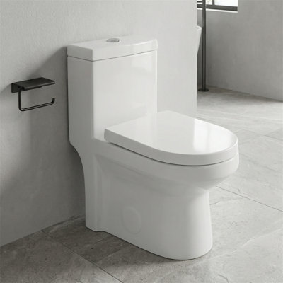 Dual Flush One Piece Toilet, 1.1/1.6 GPF Siphon Jet Flush, Soft Closing Quick-Release PP Seat, Skirted Design, High-Fired Ceramic (1380°C)