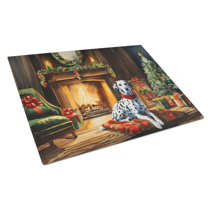 Grande planche à découper en verre Dalmatian Cozy Christmas