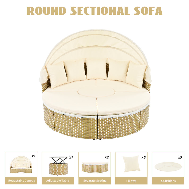 Emila 66.5'' Wide Round Wicker Patio Daybed