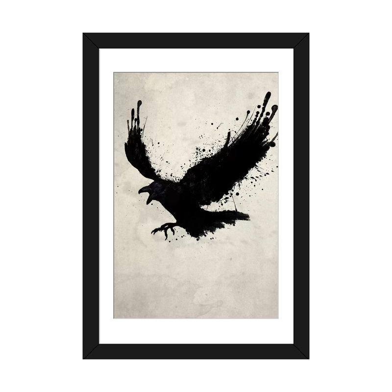 «Raven» par Nicklas Gustafsson, impression sur toile, H 24 po x l 16 po x P 1 po, Papier d'art encadré noir, Blanc