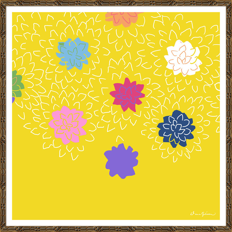 «Chrysanthemums» par Dana Gibson - Peinture encadrée sur papier, Brun
