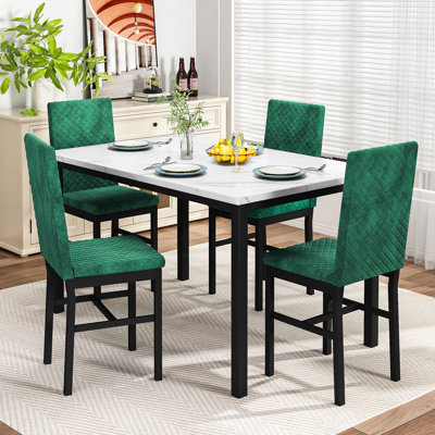 Faux Marble 5-Piece Dining Room Table Set with 4 Dining Chair