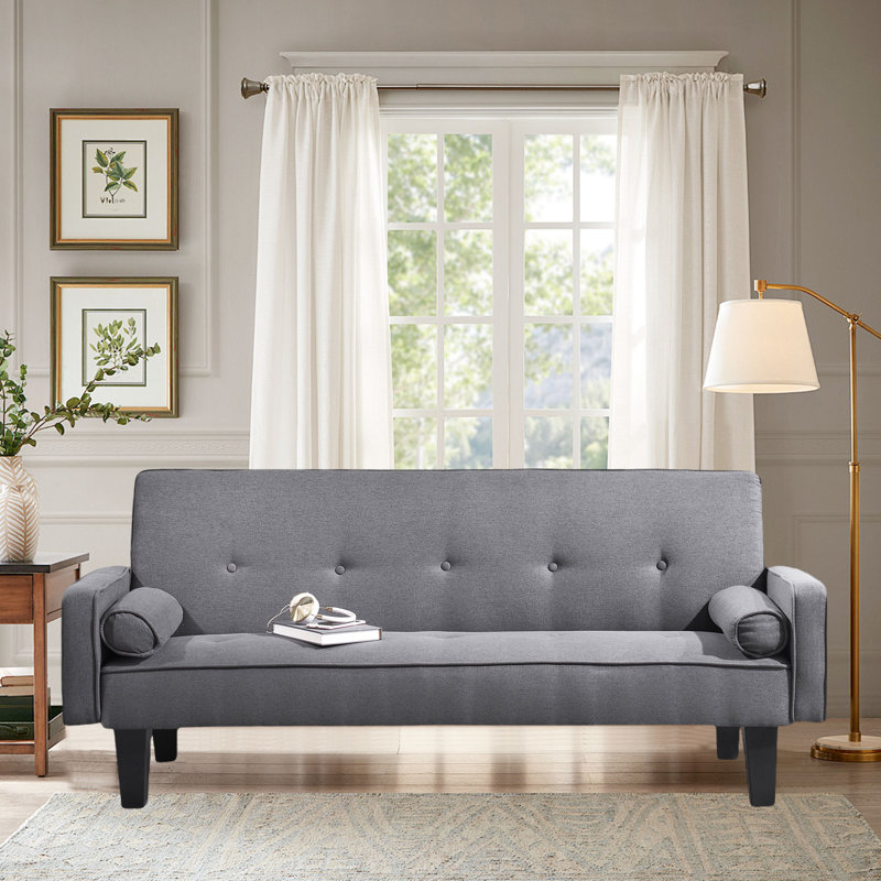 Futon avec matelas capitonné 71,6 po Ilta, Lin gris foncé