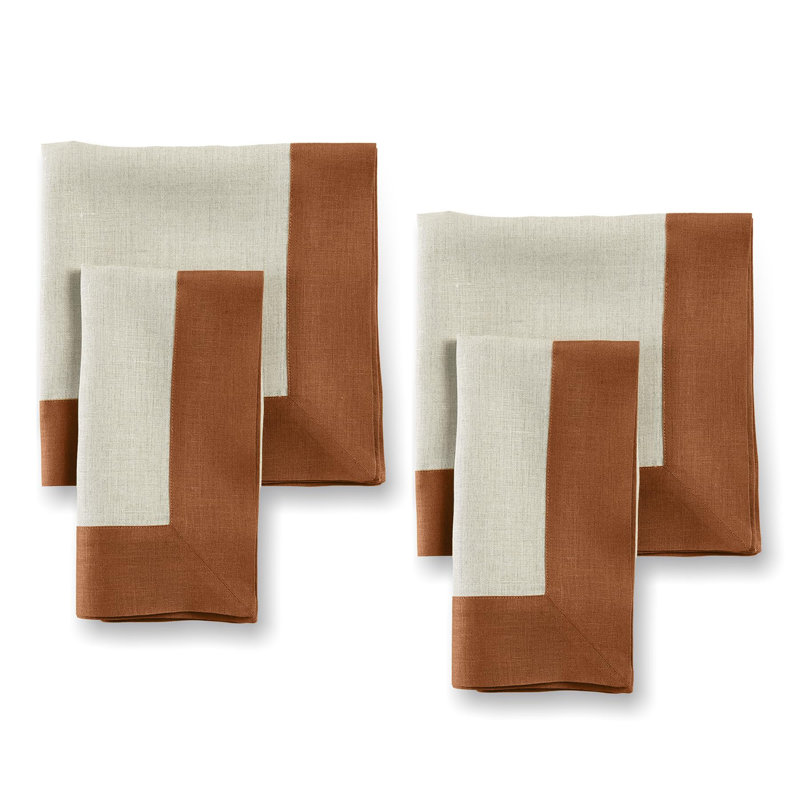 Contempo - 100% Pure Linen Dinner Napkins, Cinnamon/Natural