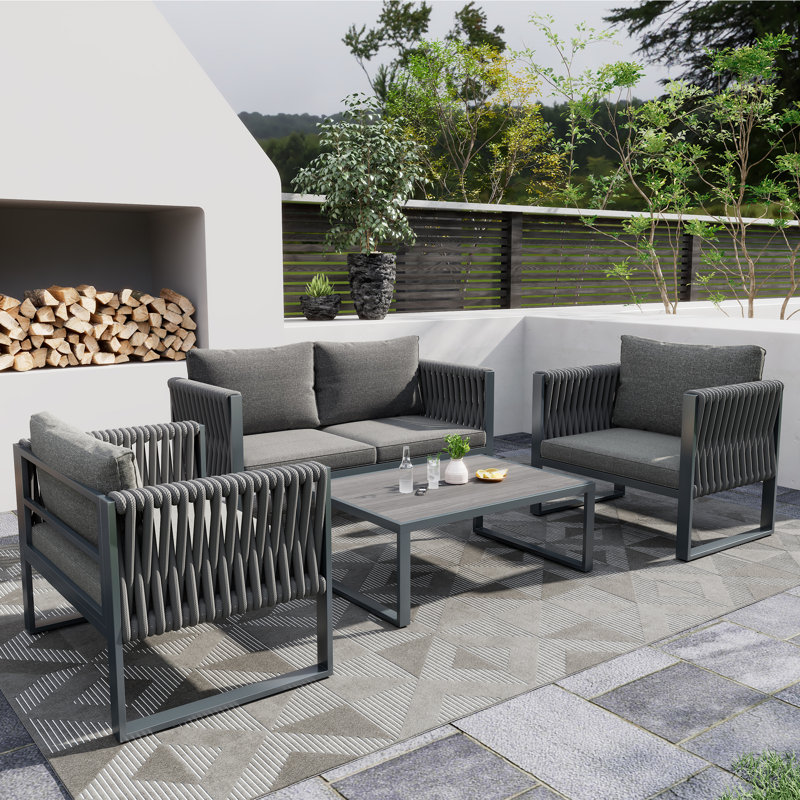 Ester 4 - Person Garden Lounge Set with Cushions, Black