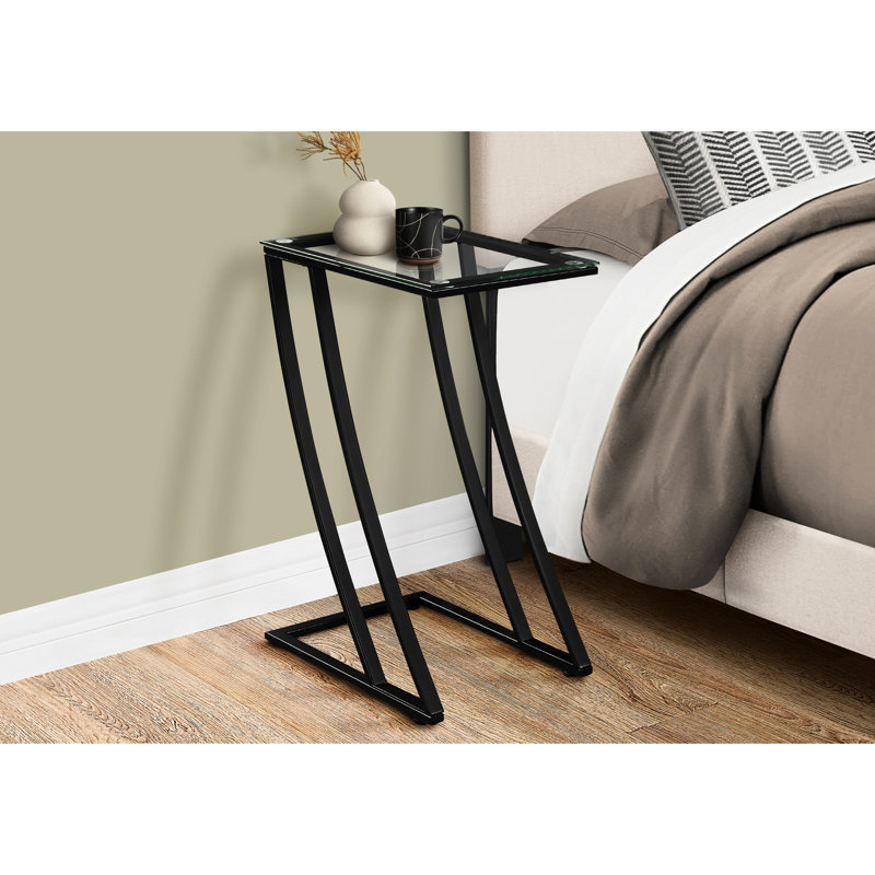 Versatile Metal Table With Glass Top - Black Tempered End Side Snack For Bedroom Living Room And