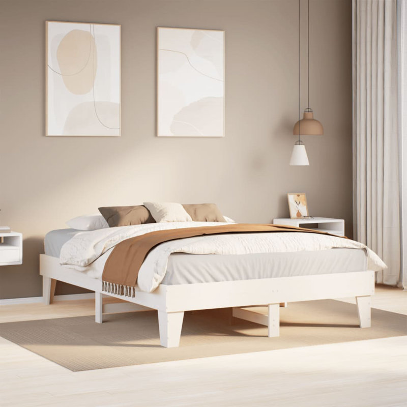 Solid Wood Bed, European Kingsize (160 x 200cm), White