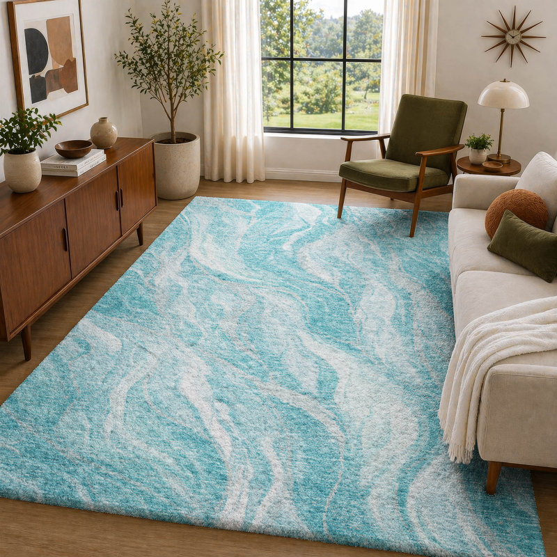 Tapis à poils longs lavable à la machine de qualité supérieure ADS720, Sarcelle, 3 pi x 5 pi