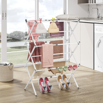 Clothes Drying Rack, 3-Tier Laundry Drying Rack For Clothes, Expandable Metal Clothing Dryer, Collapsible Towel Rack, Air Drying Rack, White